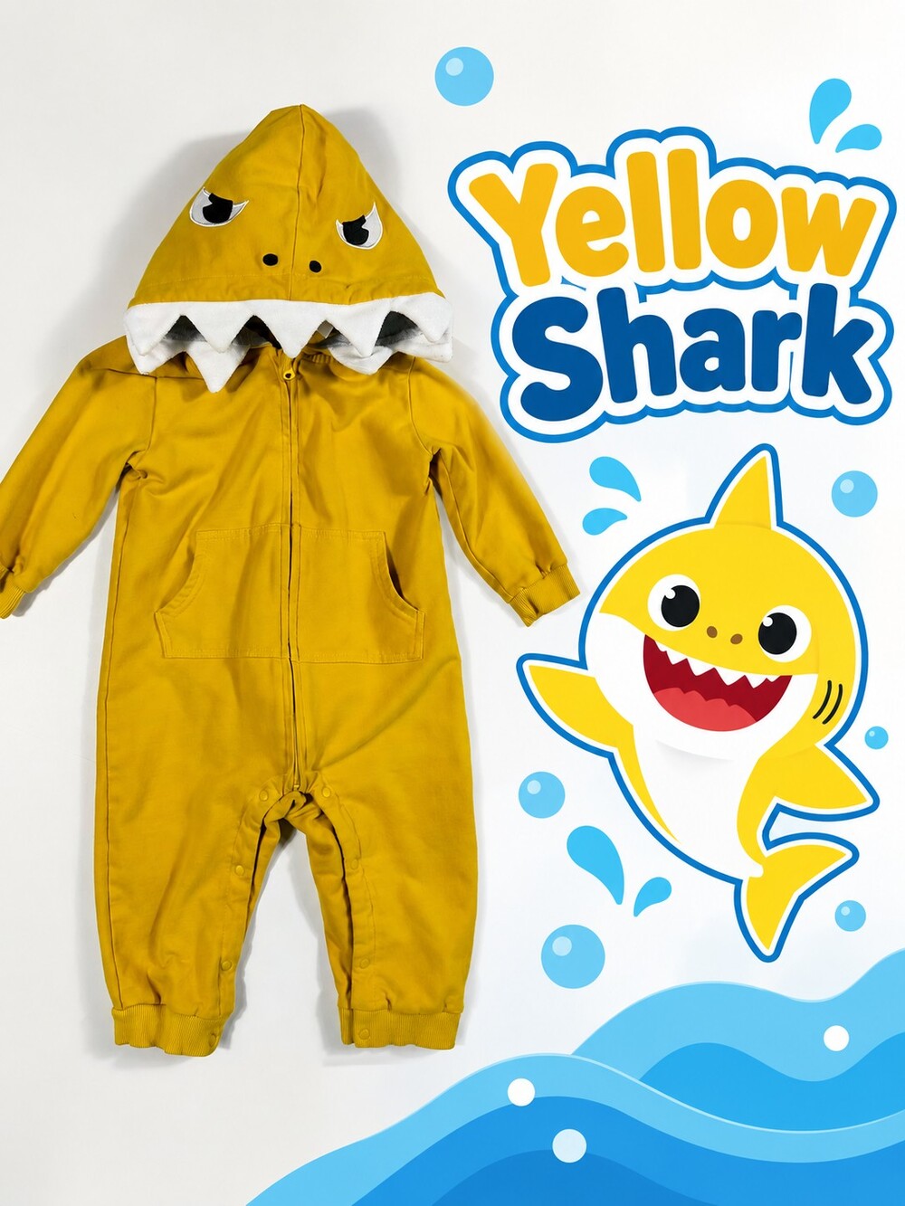 Yellow Shark Costume Baby Romper 12-18 Months Mustard/Golden Yellow Cotton Blend